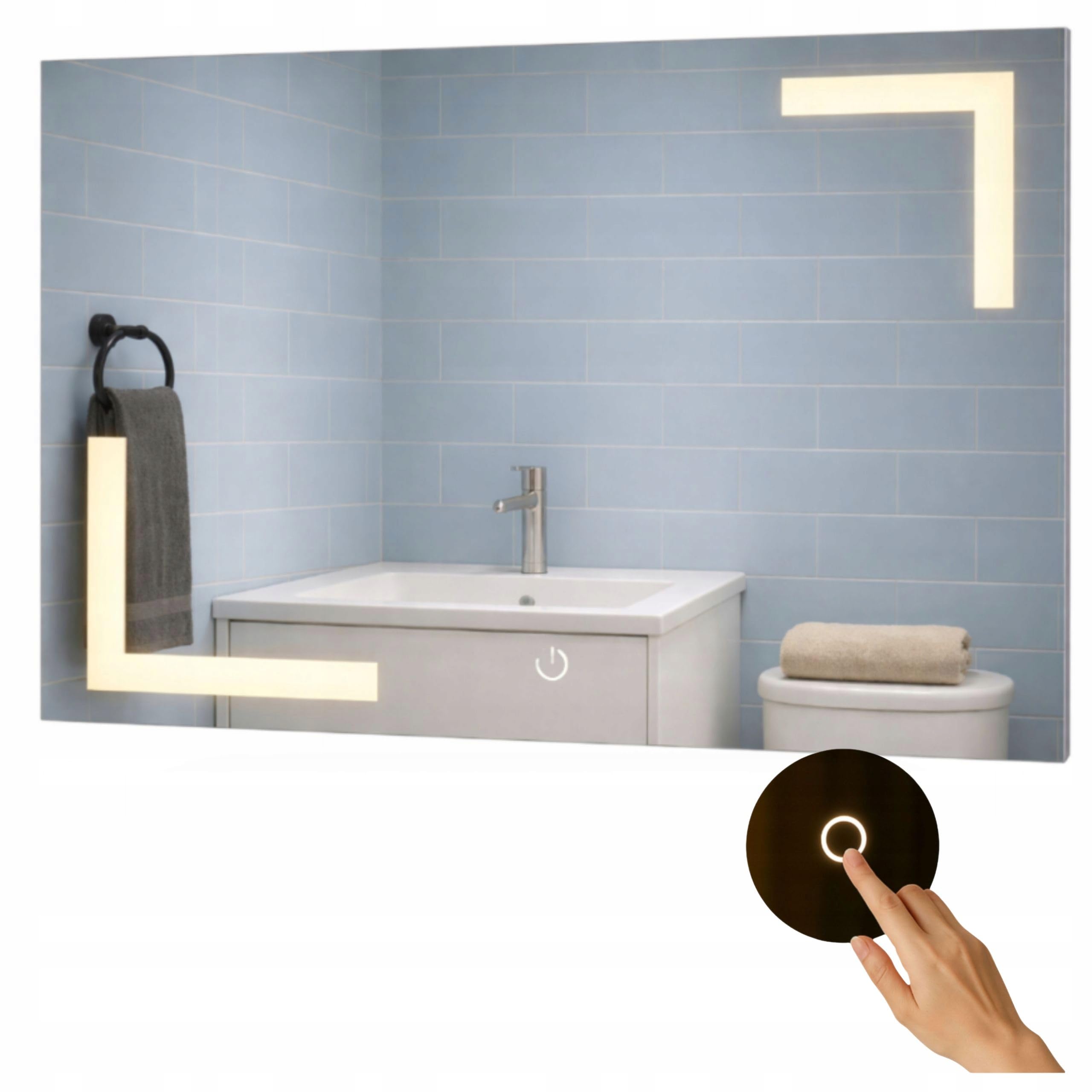 Agritrade AK LED Bathroom Mirror 80x60 cm, Backlit Illuminated Frameless Wall Mounted, 4000K Neutral White, Touch Sensor Dimmable - ARIES