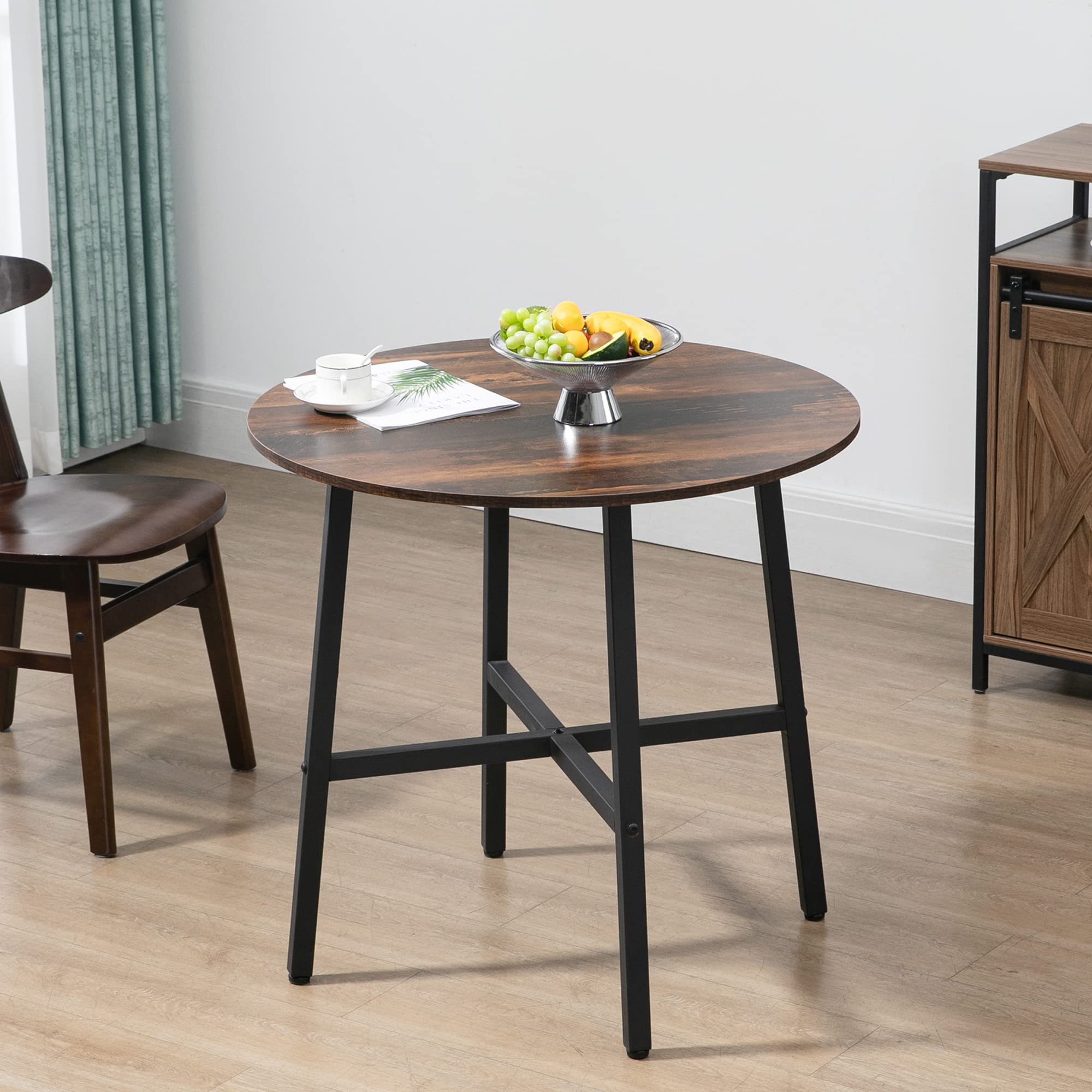 HOMCOM Esstisch 80 x 80 cm rund Küchentisch für 4 Personen Esszimmertisch mit Stahlrahmen, Industriller Tisch für Küche, Esszimmer und Wohnzimmer Rustikales Braun