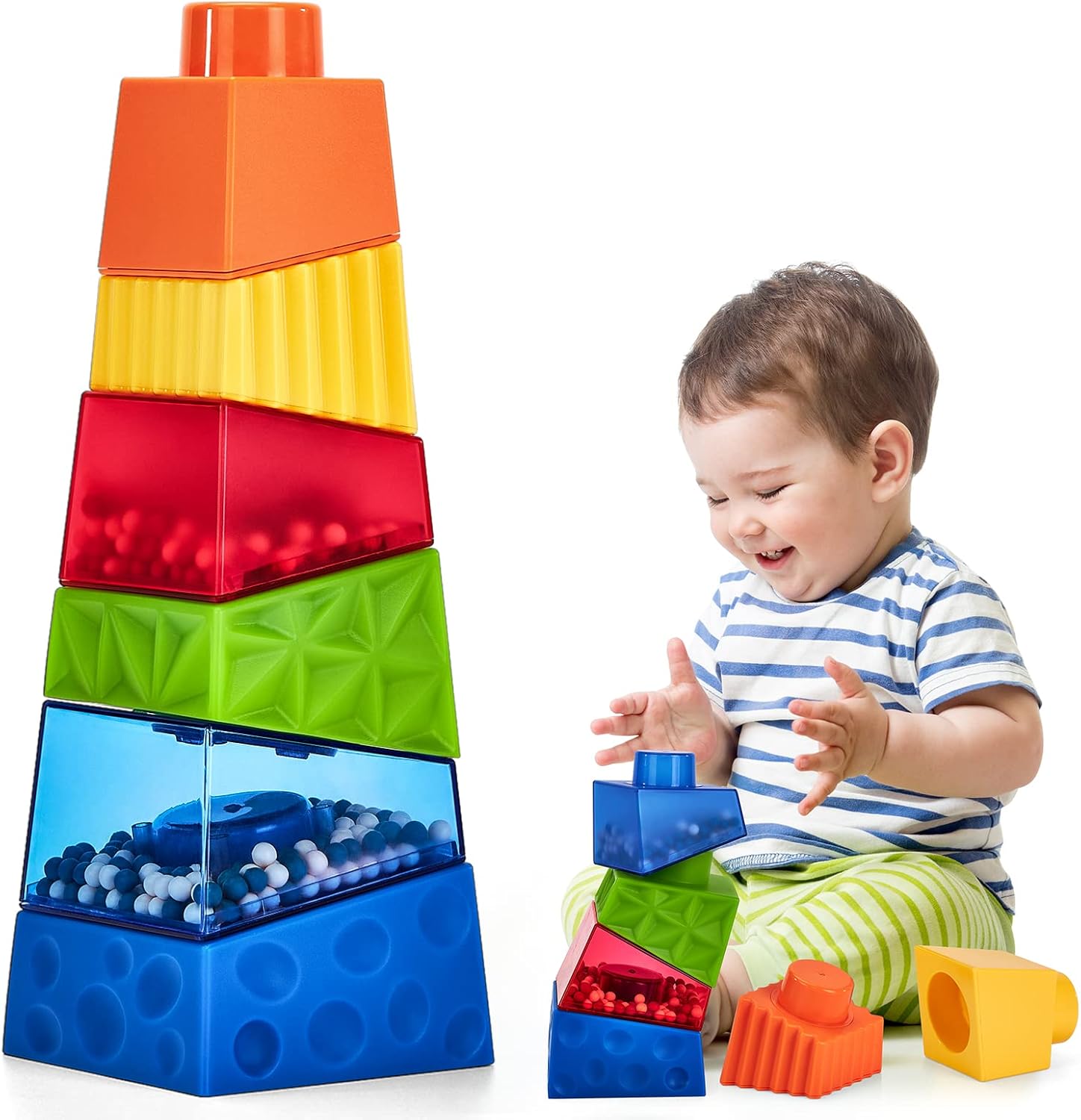 hahaland Building Blocks Sensory Toys for Babies 1 Year Olds Boys Girls