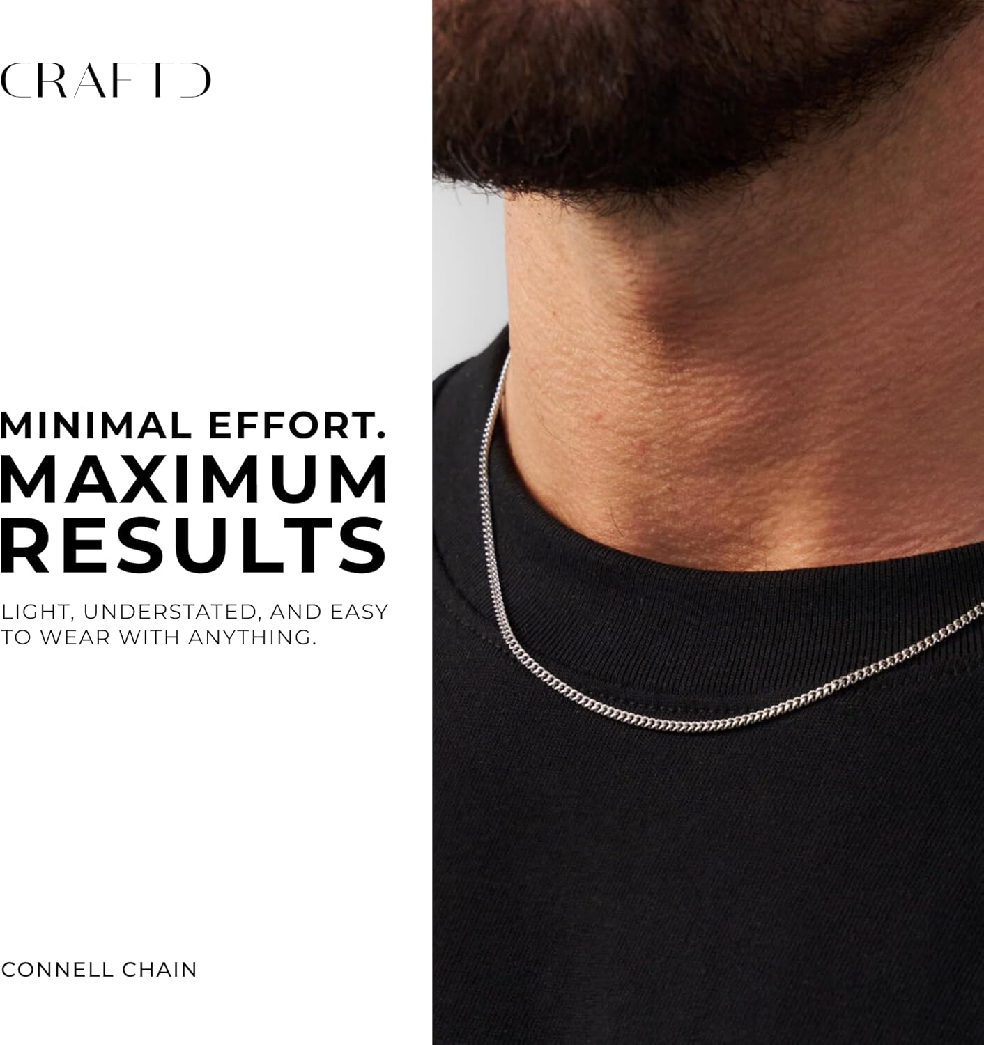 CRAFTD - Silver Curb Link Chain - Durable Rhodium & 316L Stainless Steel - Waterproof, Heat & Sweat Resistant - Gifts for Men - Men's Jewelry - Image 2