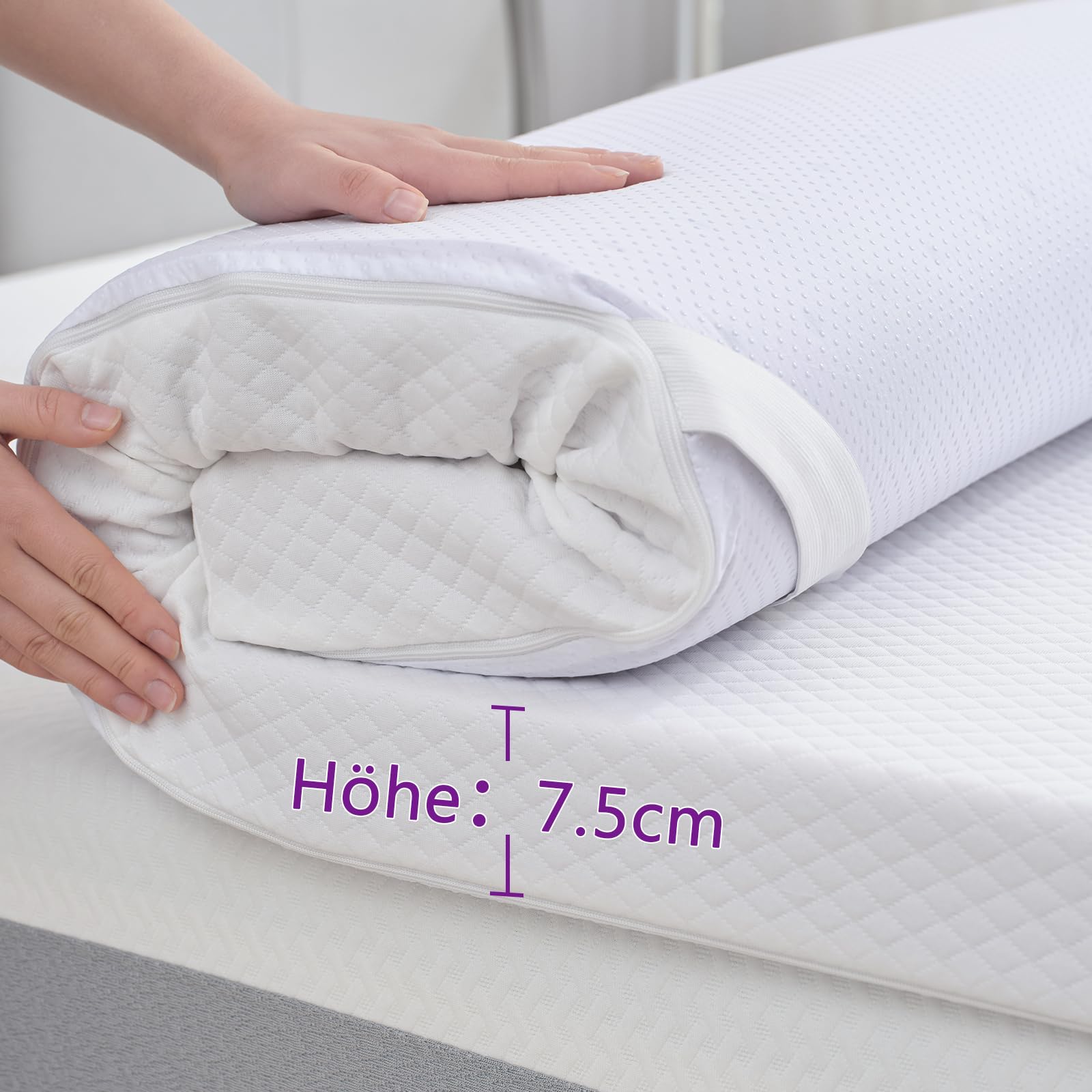LANOX Gel Memory Foam Matratzen Topper H3 – 7,5 cm Gel Topper 140x200 cm, Orthopädisch & komfortabel, Druckentlastend mit Abnehmbarem und Waschbarem Bezug für Boxspringbett & Schlafsofa