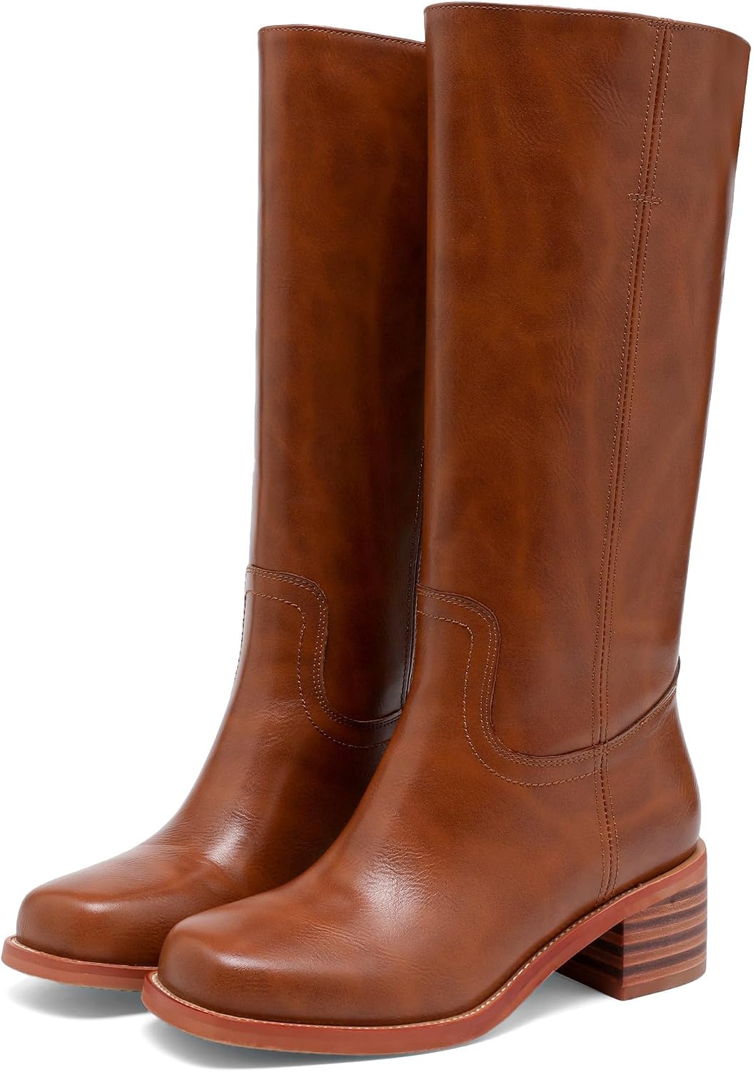 Women's Knee High Boots Square Toe Chunky Block Heel Long Boots for Women Comfortable Slip on Low Heel Womens Riding Boot.