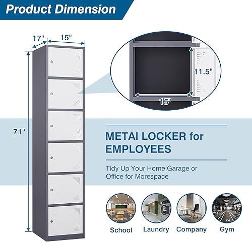 Miniatura 10 de Armario de almacenamiento de metal, armario de almacenamiento de casillero de 71 pulgadas de alto para empleados, armario de almacenamiento de acero