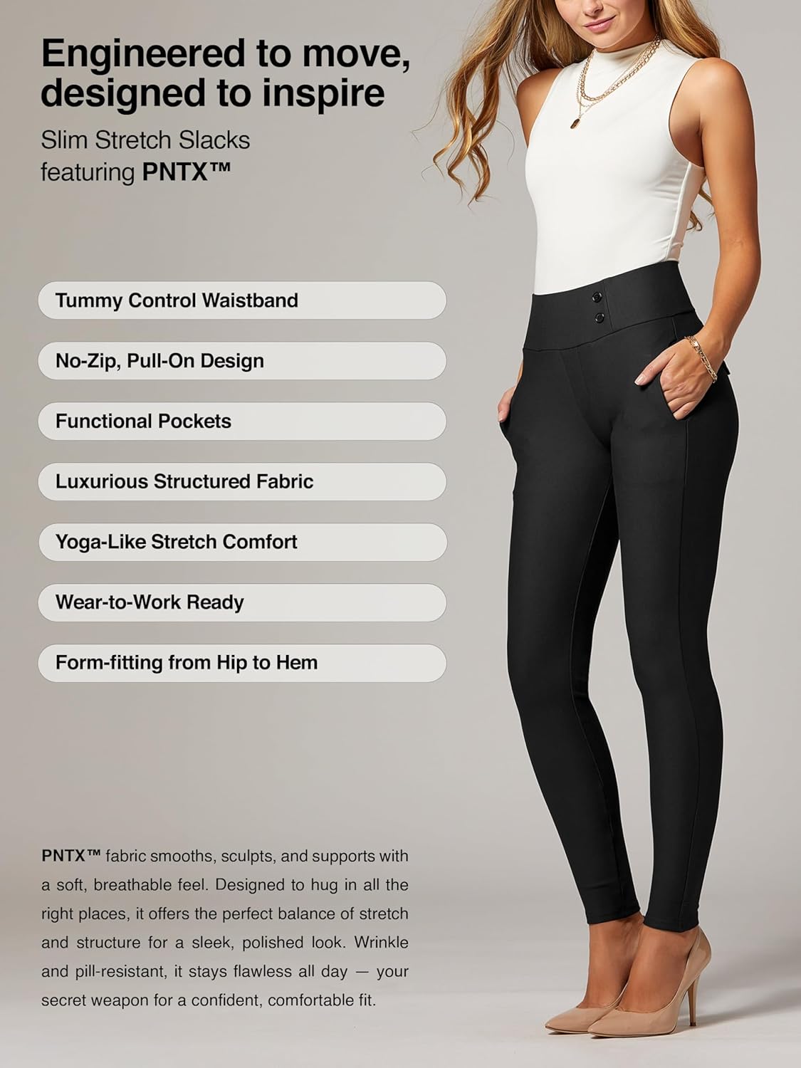 Conceited Womens Dress Pants with Tummy Control - Wear to Work - Stretch High Waisted Slacks with Pockets - Black - Small - Image 4