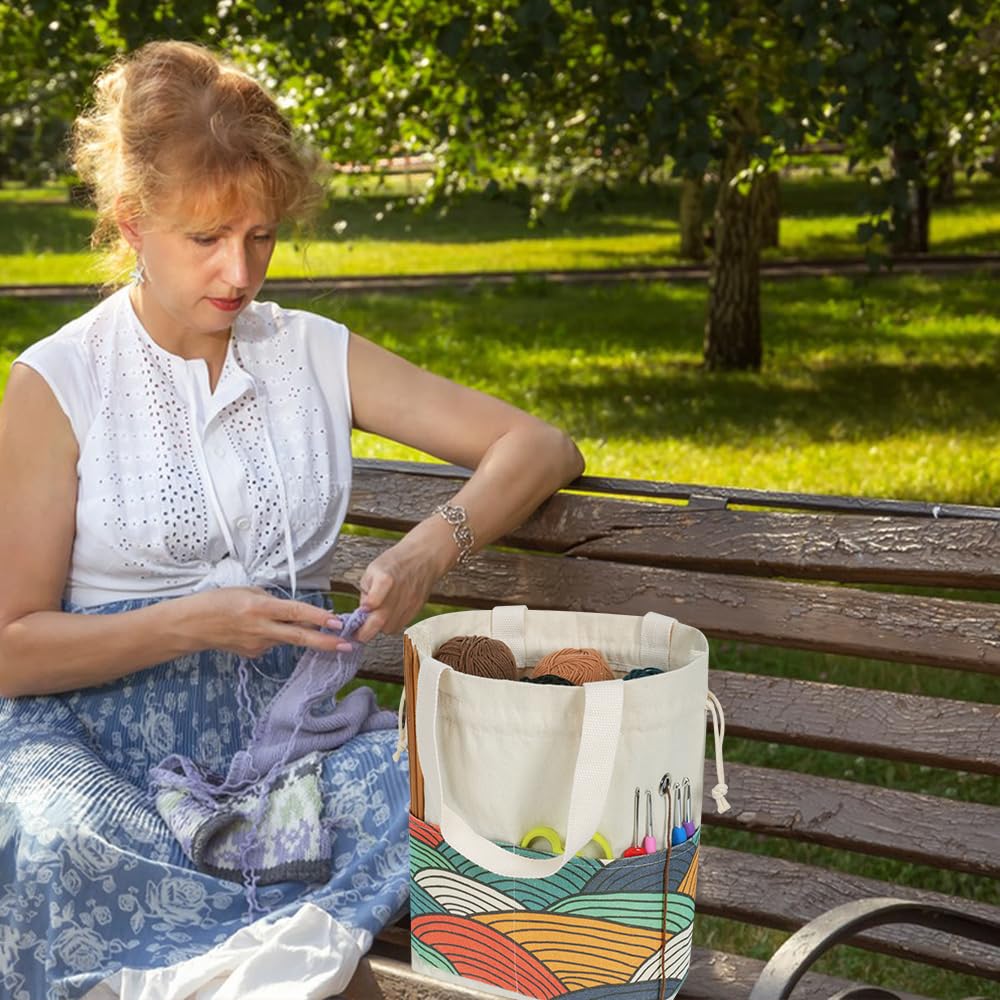 TOGETRUE Garntasche, Strick-/Häkeltasche, Garnaufbewahrungstaschen, Organizer, Häkeltaschen für Häkelprojekte, zum Aufbewahren von Knäuel, kurze Stricknadel (Farbbogen)