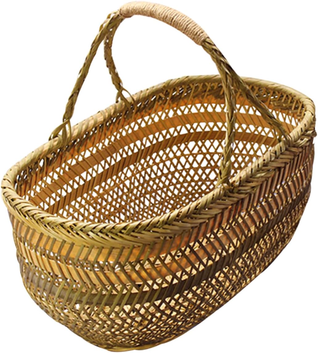 Garneck Small Basket with Handle for Vegetables and Eggs Handwoven Food Storage Basket for Kitchen Picnic and Outdoor Use and Practical Random Color Weaving Random Color