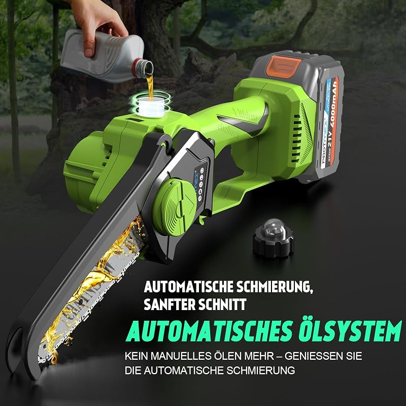 PROTMEX 2-in-1 Akkumulátoros Teleszkópos Metszőolló 8 Colos, Zöld, 900W, Kerti Ágvágó Szett 2 db 4000 mAh Akkuval