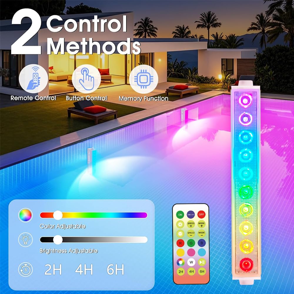 LED-Licht unter Wasser für Pool, kabellos & wiederaufladbar, tauchfähige Lampe mit Fernbedienung, 8 Leuchtmodi, IP68 wasserdicht, für Pool, Teiche und Partys (4 Stück)