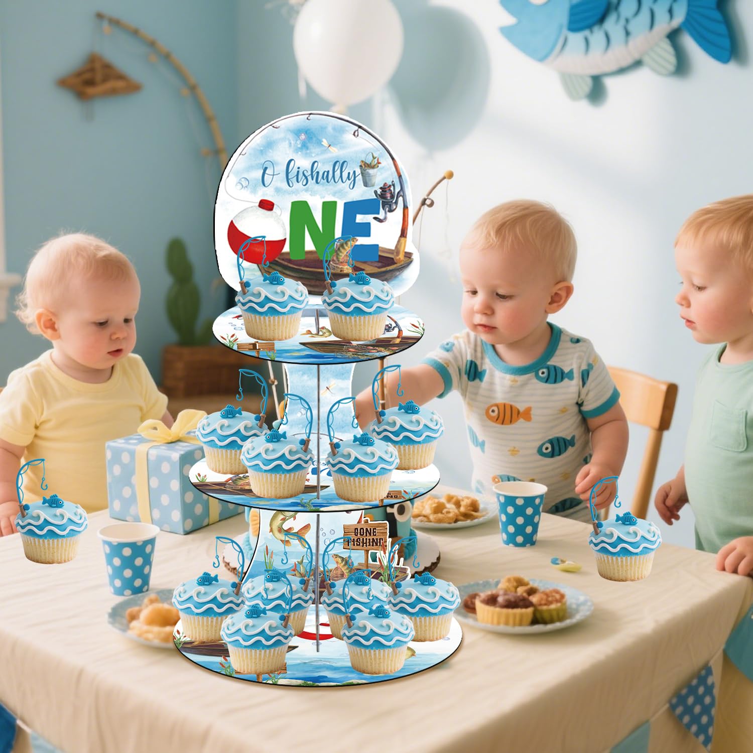 Fishing Party Supplies Fishing Theme Cupcake Stand - 3 Tier Gone ...