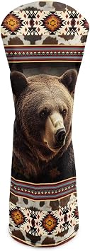 Tuoxiukan Aztec Brown Bear Golf Putter Head Cover Blade Mallet Universal Golf Club Head Covers Waterproof Scratch-Resistant PU Leather Headcover Fit for Most Golf Clubs