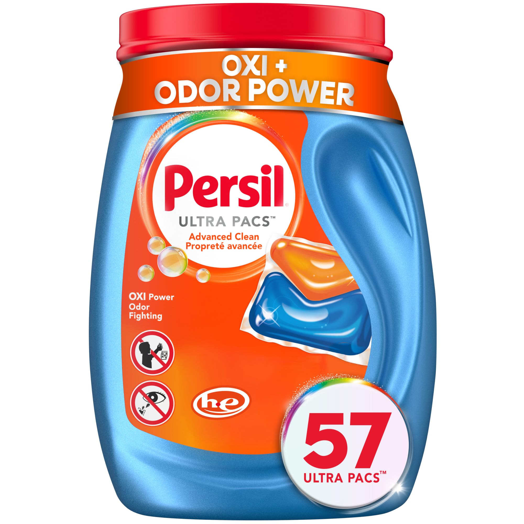 PersilUltra Pacs Advanced Clean Oxi+Odor Power Laundry Detergent, 57 count