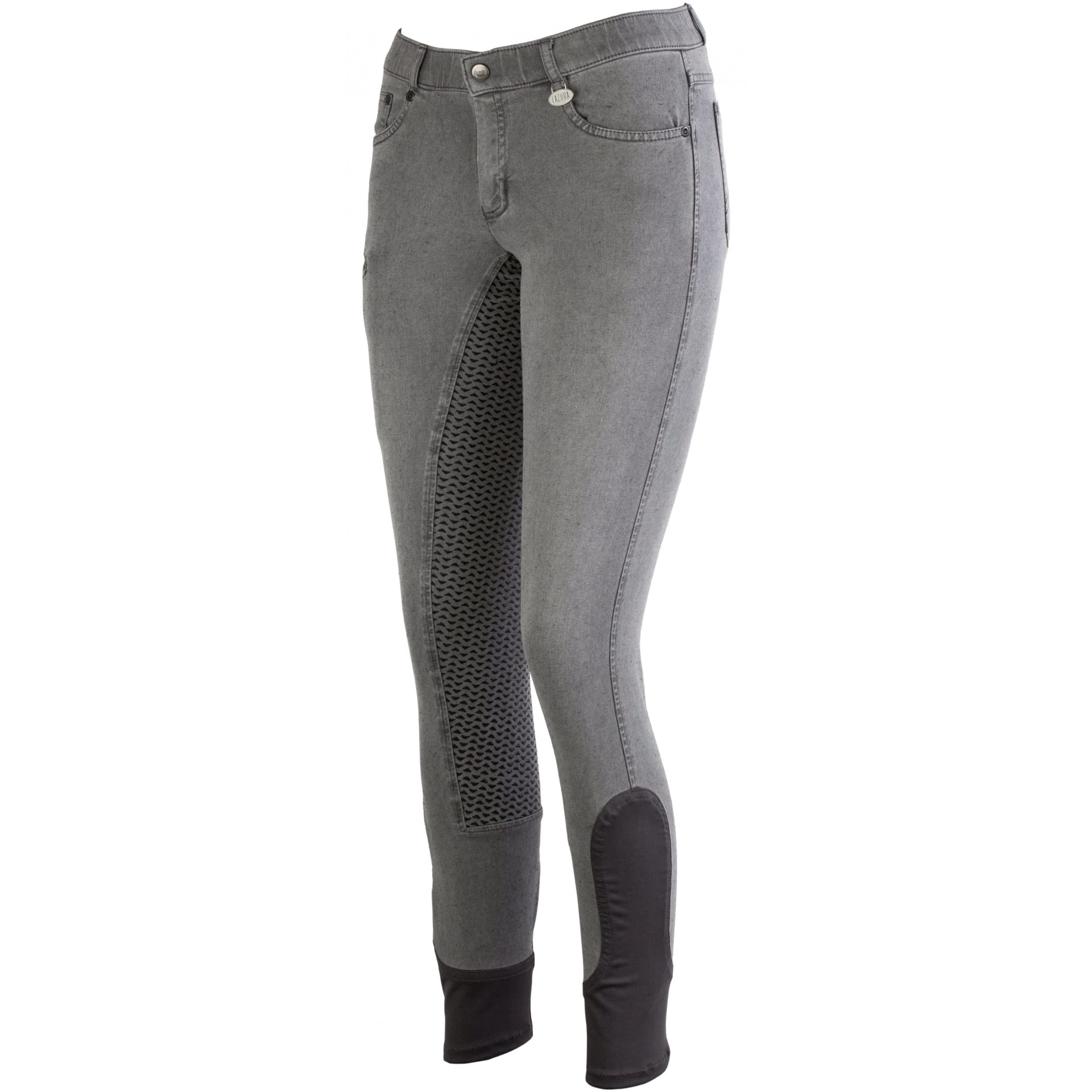 Lazura - Reithose für Damen Dora | Jeans Reithose mit Silikon-Vollbesatz | Vollbesatzreithose mit Handytasche & 4 Einschubtaschen | Reitleggings in 2 Farben | Reitbekleidung in Größe 36-46