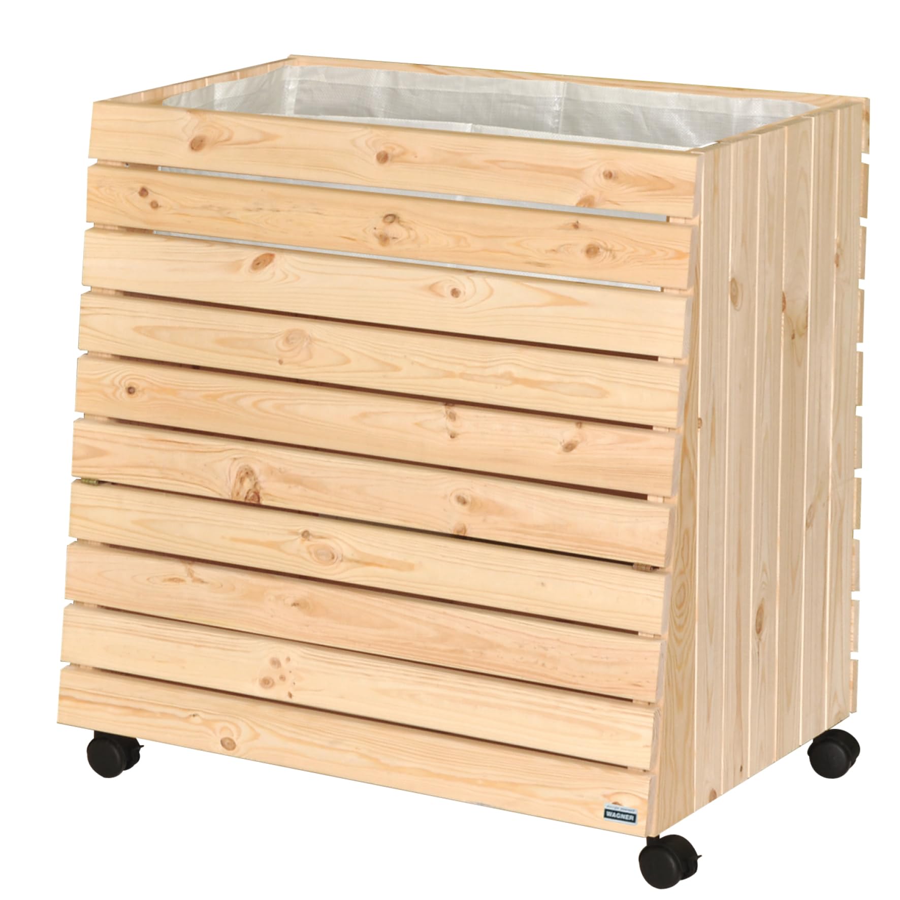 WAGNER GreenFAMILY - Huerto Urbano móvil - GreenBOX - XL - Madera Blanda Maciza, FSC®, Natural, 79 x 80 x 53/43 cm, 4 Ruedas, 2 Frenos, Tapa de Almacenamiento, Incl. Bolsa para Plantas - 25013101