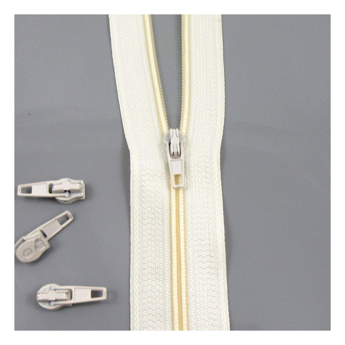 Beads4crafts Ivory H103 10 Metres + 20 Sliders No.3 Continuous Zip With Auto Lock Slider 25 Colours Zippers Cushions Upholstery (Ivory H103)