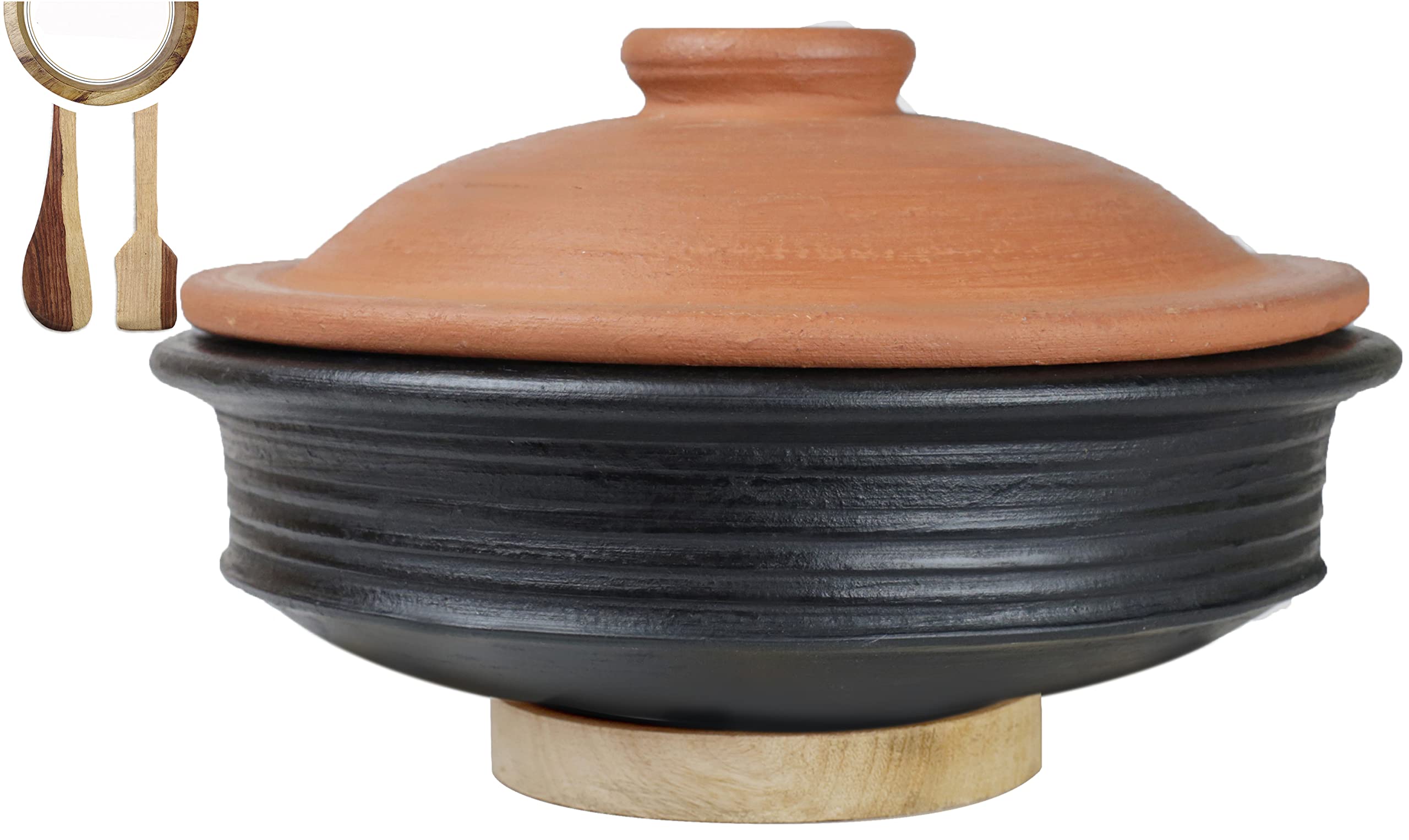 Craftsman India online Black Pottery Clay Pots/Earthen Handi for Cooking Pre-Seasoned(3Ltr_Deep Burned_Gas Stove & Microwave_Unglazed)
