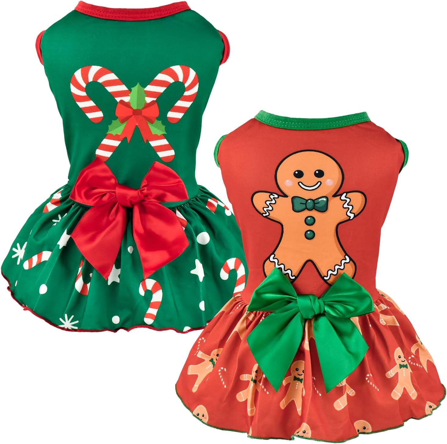 Vehomy 2-Pack Christmas Day Dog Cat Dress Christmas Dog Dresses with Bow Xmas Pet Bowknot Skirt Outfit Costume for Puppies Cats Small & Medium Dogs L