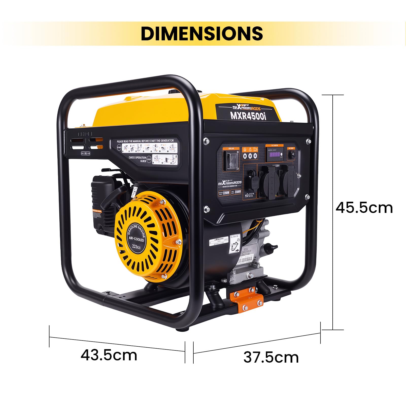 maXpeedingrods Inwerterowy generator prądu 3500 W, benzynowy, 4-suwowy z dwoma gniazdami 230 V, cichy i lekki jako awaryjny agregat prądotwórczy do domu, garażu, warsztatu, na plac budowy