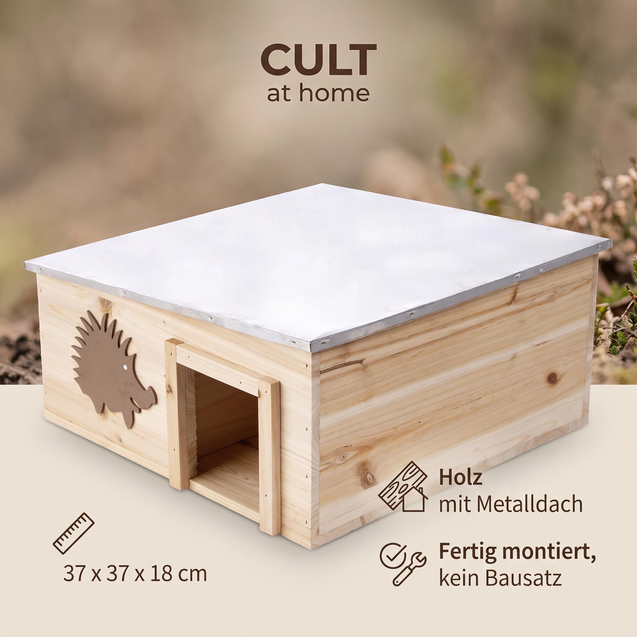 CULT at home Igelhaus mit Boden aus Holz 37 x 37 x 18 cm