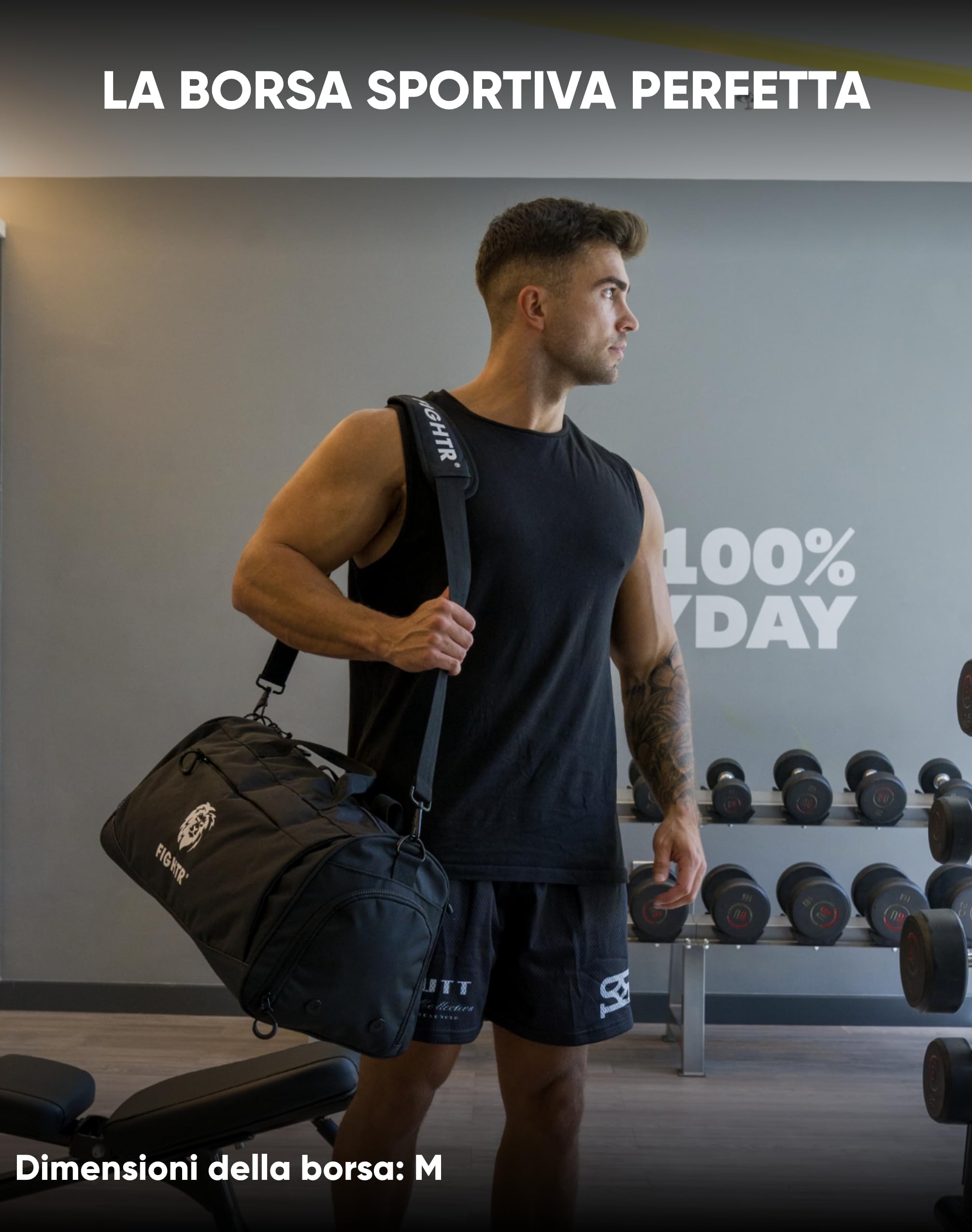 FIGHTR® Borsa sportiva e borsa da viaggio per uomo e donna, con scomparto per scarpe e scomparto bagnato, borsa per sport, fitness e viaggi, borsa per allenamento, palestra, arti marziali