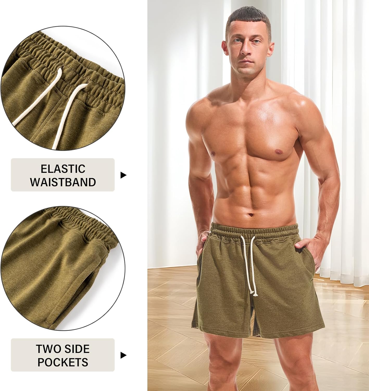AMY COULEE Men's Athletic Sweat Shorts 5" Casual Lounge Shorts Elastic Waist Gym Workout Short Pants with Pockets - Image 3