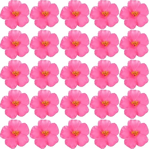 Unittype Pink 100 Pcs Hawaiian Faux Hibiscus Flowers Hawaii Summer