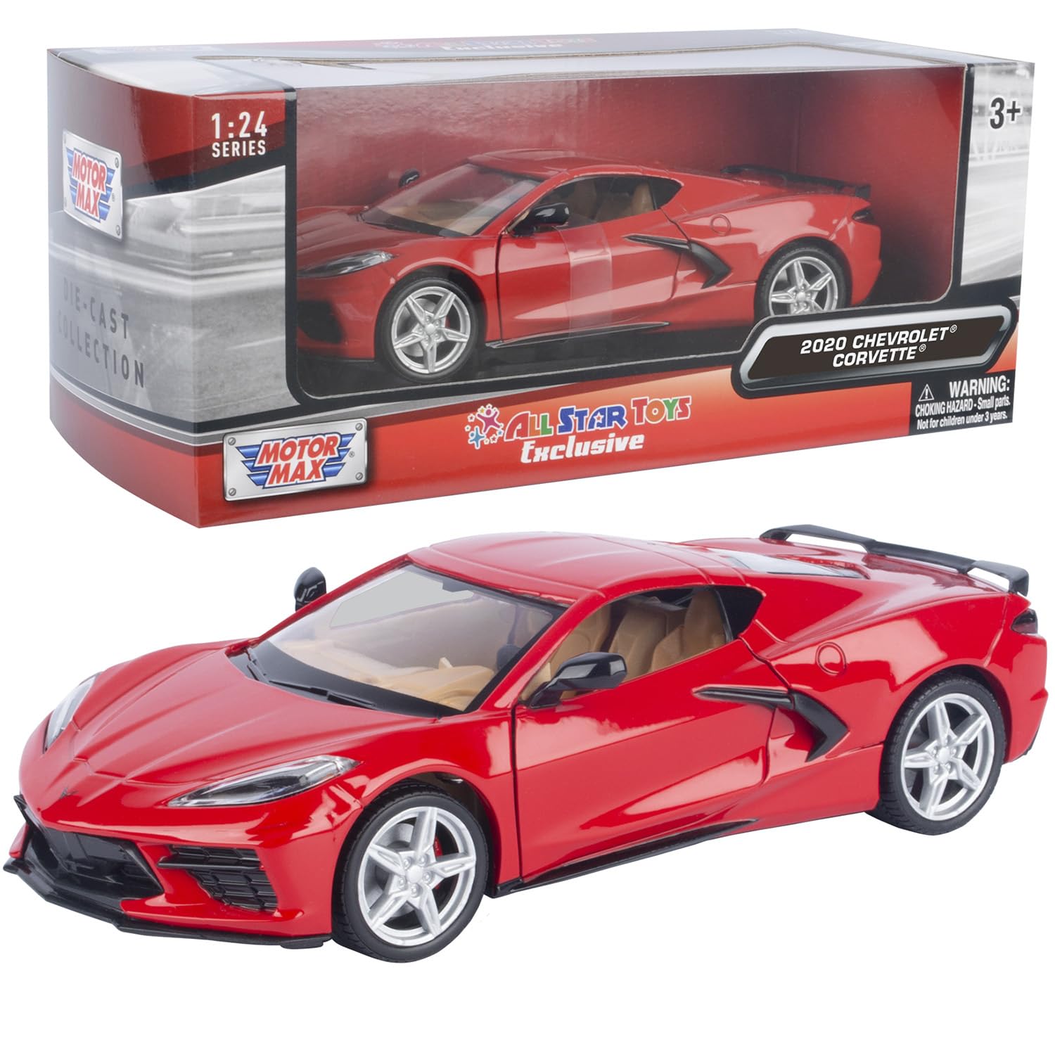 All Star Toys 2020 Corvette C8 Stingray Torch Red w/Tan Interior 1/24 Diecast Model Motormax Exclusive 79360