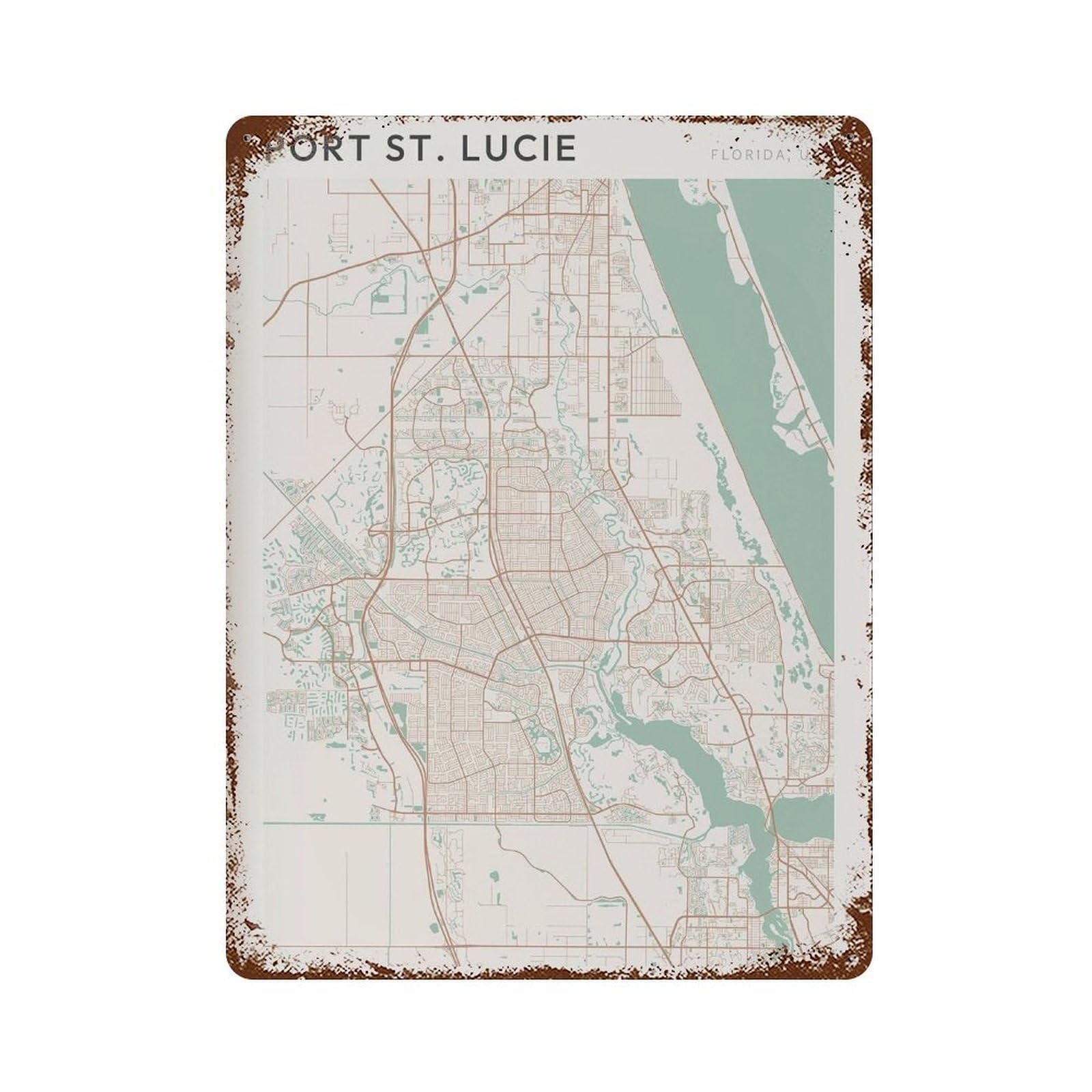 xiaoxiaoshen Port St Lucie Map Florida Travel Gift Farmhouse Decor Wall Decor Art Metal Tin Poster Modern Home Decor Art Home Bar Shop Decorations Vintage Sign 40x30cm
