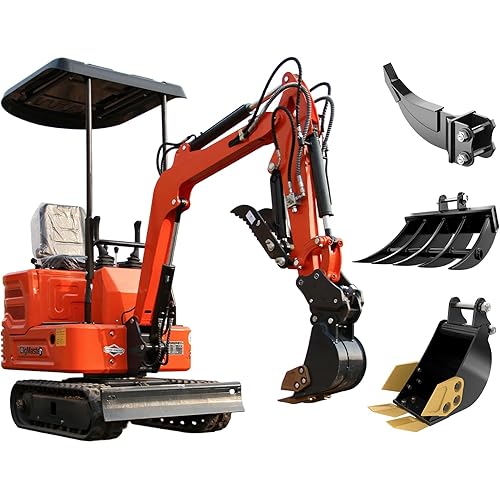 2650lb Mini Excavator with 13.5HP Gas Engine, Hydraulic Thumb, Quick Connect Attachments, Compact Design for Garden, Yard Landscaping, Farm, and Small Construction Projects (DM150A) (Orange1)