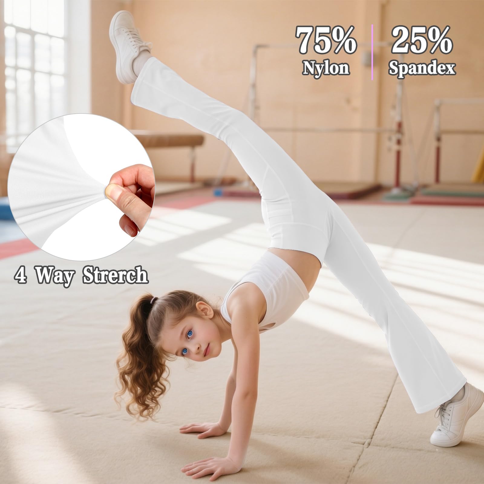 JinBei Leggings Niñas Pantalones Acampanados Cintura Alta Mallas Deportiva Elástica con Bolsillos, 7-15 Años