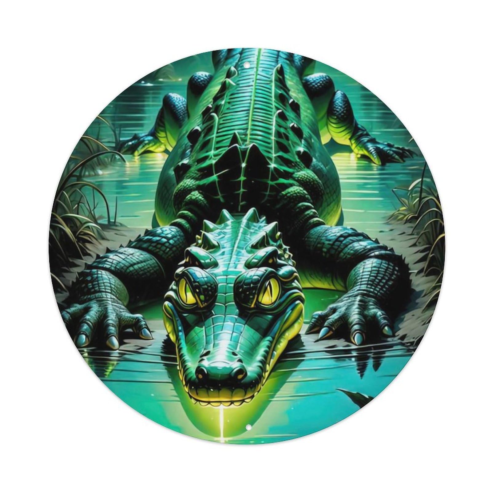 Fierce Crocodile Animal Artwork Vintage Metal Tin Sign Plaque Wall Decor for Cafe, Club Bar, Office, Garden Metal Poster 8x8Inch