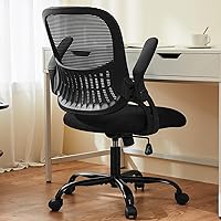 Sweetcrispy Ergonomic Mid-Back Mesh Office Chair with Lumbar Support & Flip-Up Arms - Comfortable Swivel Task Chair for Home Office, Black