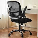 Sweetcrispy Office Computer Desk Chair, Ergonomic Mid-Back Mesh Rolling Work Swivel Task Chairs with Wheels, Comfortable Lumbar Support, Comfy Flip-up Arms for Home, Bedroom, Study, Student, Black