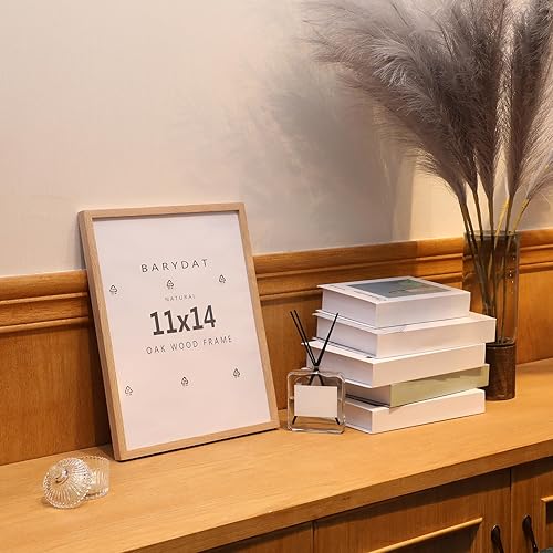 Miniatura 4 de Barydat 6 marcos de fotos de madera de roble beige de 11 x 14 pulgadas, marco de póster minimalista de madera maciza natural, marco de fotos de arte