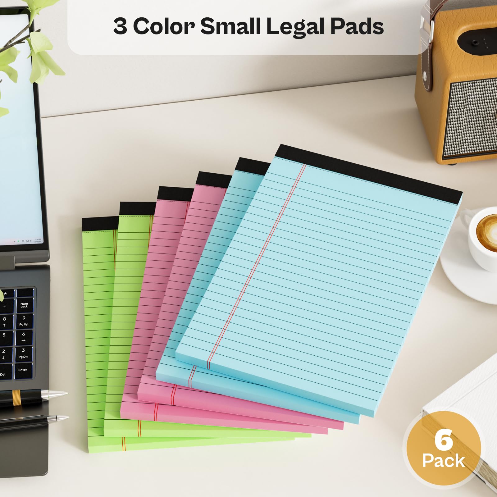 Blocchi per appunti legali 5x8, blocco note a righe college, perforato, 80GSM, 30 fogli, 6 confezioni