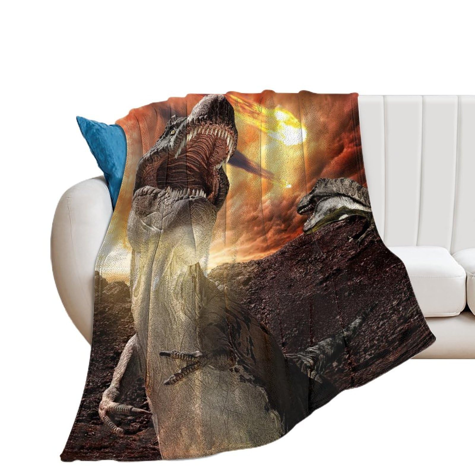 Couverture dinosaure volcanique : plaid flanelle chaud pour soirées cocooning canapé