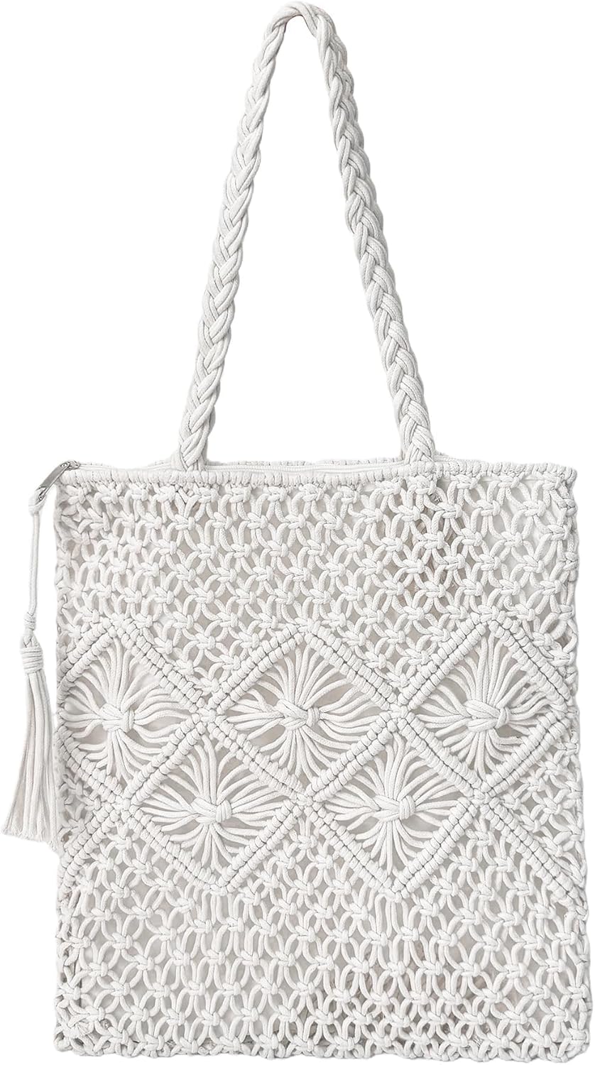 Eiyye Handmade Crochet Bag Shoulder Bag for Women Boho Cotton Rope Tote Bag Woven Knitted Purse for Vacation Casual Outfits