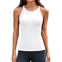 ATTRACO Ribflex Workout Tank Tops with Built in Bra Crew Neck Basic Ribbed Tank Top Racerback Athletic Camisole Seamless