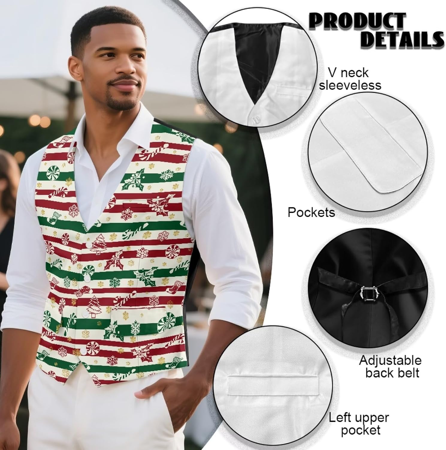 INSTANTARTS Mens Vest Waistcoat V Neck with Pockets Men's Vest Jacket Casual Sleeveless Lightweight Vests Jacket Fashion