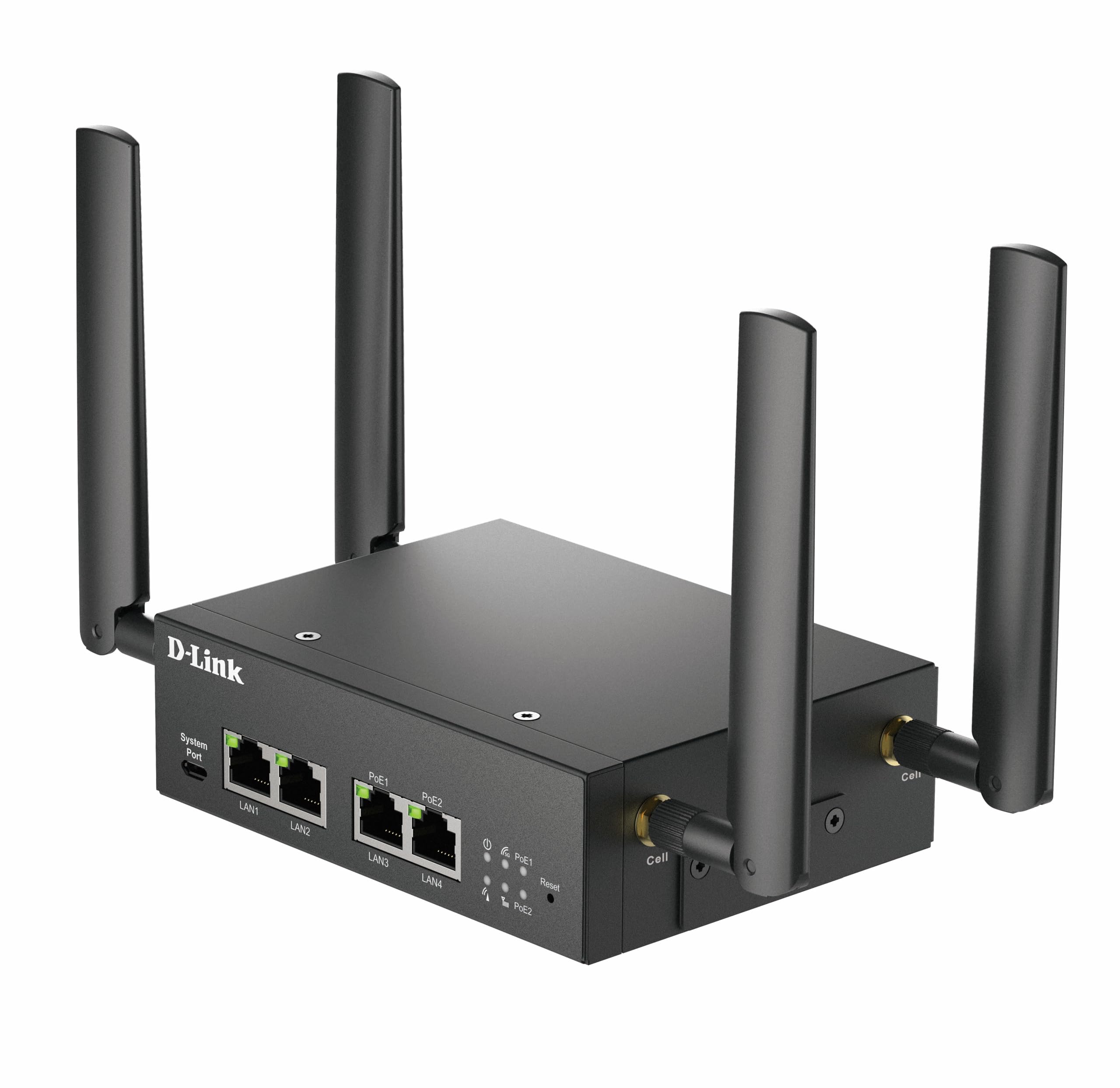 D-Link DWM-314-GP 5G M2M VPN PoE, Router industriale 5G NR robusto, Gateway IoT, Dual SIM, monitoraggio remoto, SA, NSA, 4G LTE Cat 19, 4 GbE, client OpenVPN/Wireguard, 48-57V DC