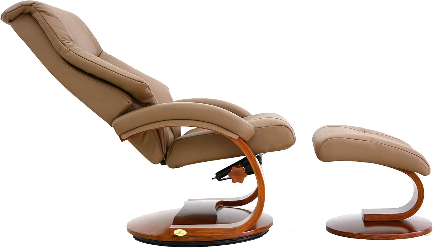 Sand Top Grain Leather Swivel Recliner with Walnut Base