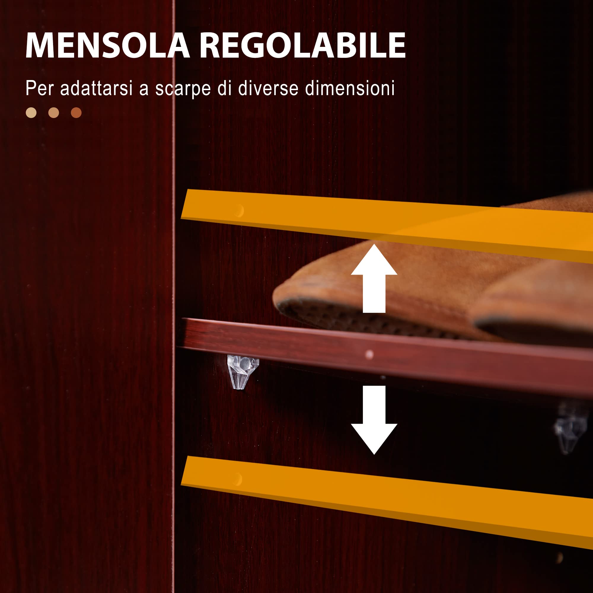 HOMCOM Scarpiera Ingresso con 4 Ripiani Aperti, Scarpiera Armadio Multiuso con Armadietto a 2 Ante e Ripiani Regolabili, Porta Scarpe Salvaspazio per 12 Paia, 83x30x90 cm, Caffè