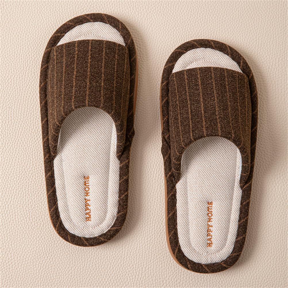 Linen House Slippers, 2 Pairs Striped Indoor Home Slippers