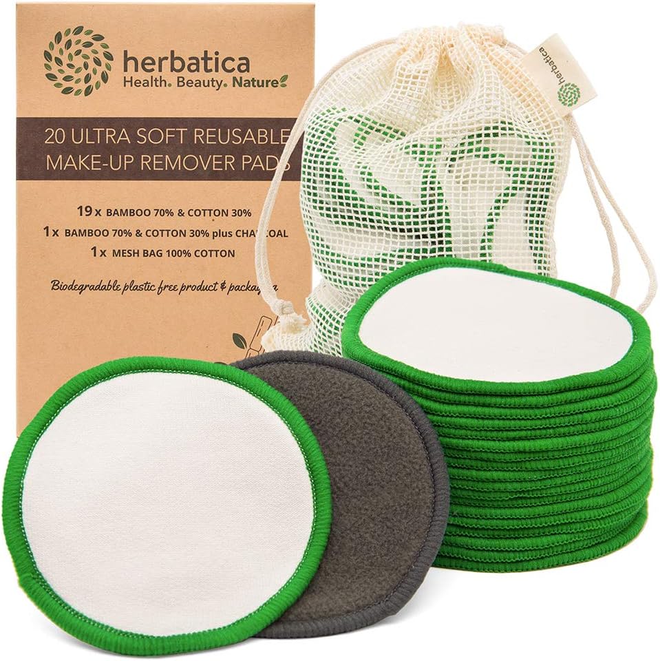 Reusable Make Up Pads - Pack of 20 Reusable Cotton Pads with Laundry Bag - Washable Bamboo Makeup Remover Pads - Eco Friendly Face Cloth for all Skin Types