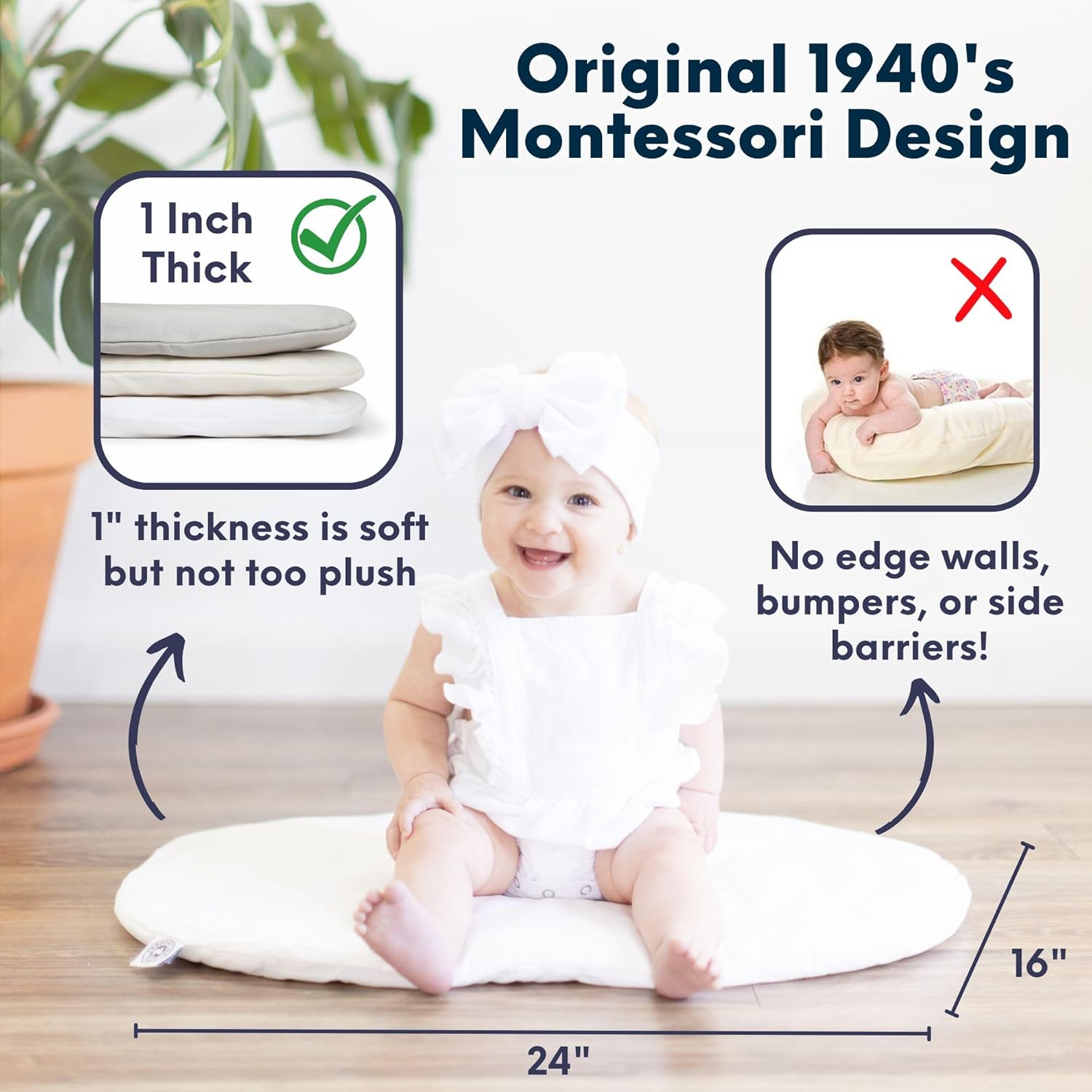 Montessori Baby Pillow by The Topponcino Company Exclusive Natural Color | Newborn Support Cushion for Tummy Time, Holding & Feeding | 24 x 16 in