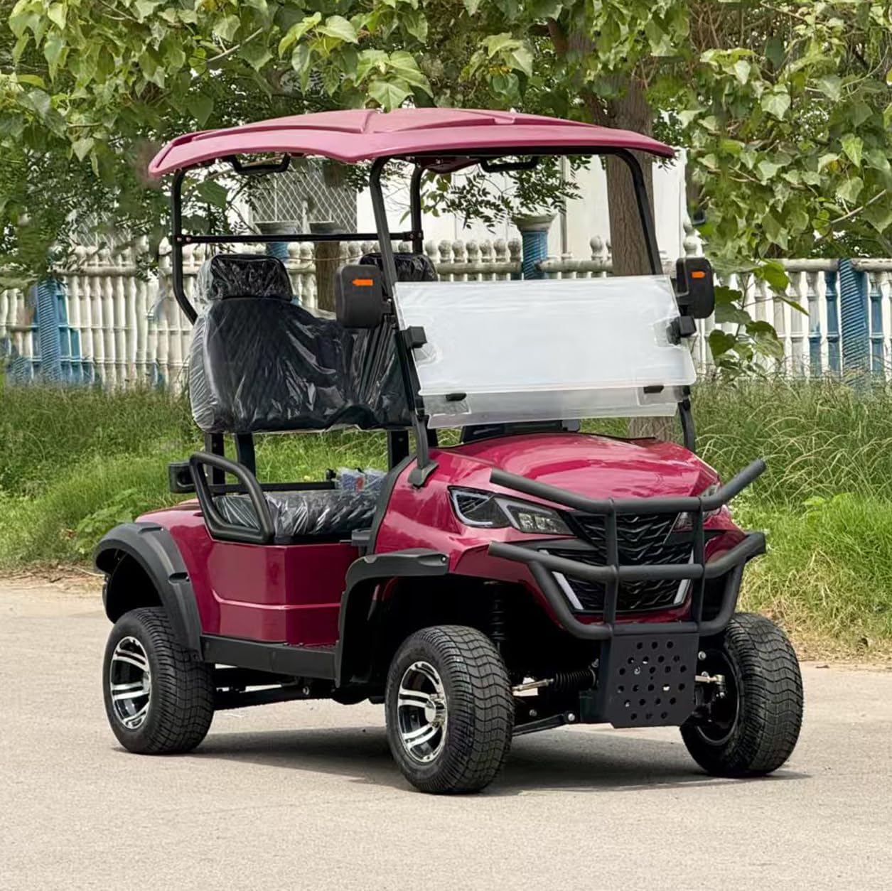 LANGWEI Red,Electric Golf Cart, 2-Seater Heavy Duty Street Legal Electric Vehicle with Comfortable Luxury Seats for Every Terrain Travel