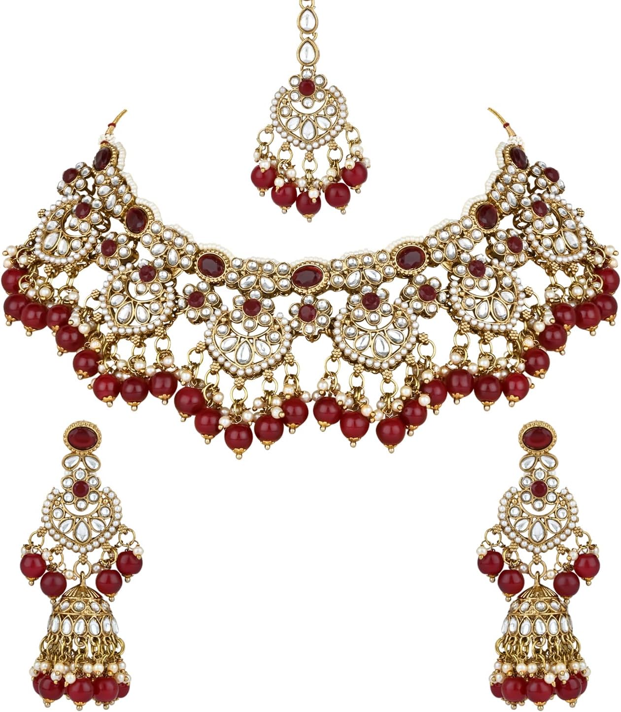 I Jewels Gold Plated Wedding Handcrafted Kundan Pearl Choker Necklace Jewellery Set For Women