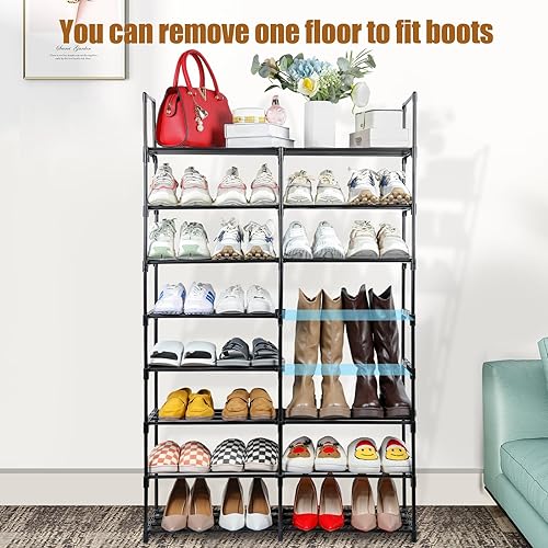 Miniatura 4 de Lubardy Zapatero de 6 niveles para entrada, 24-28 pares de doble fila, organizador de almacenamiento de zapatos de metal duradero para armario,
