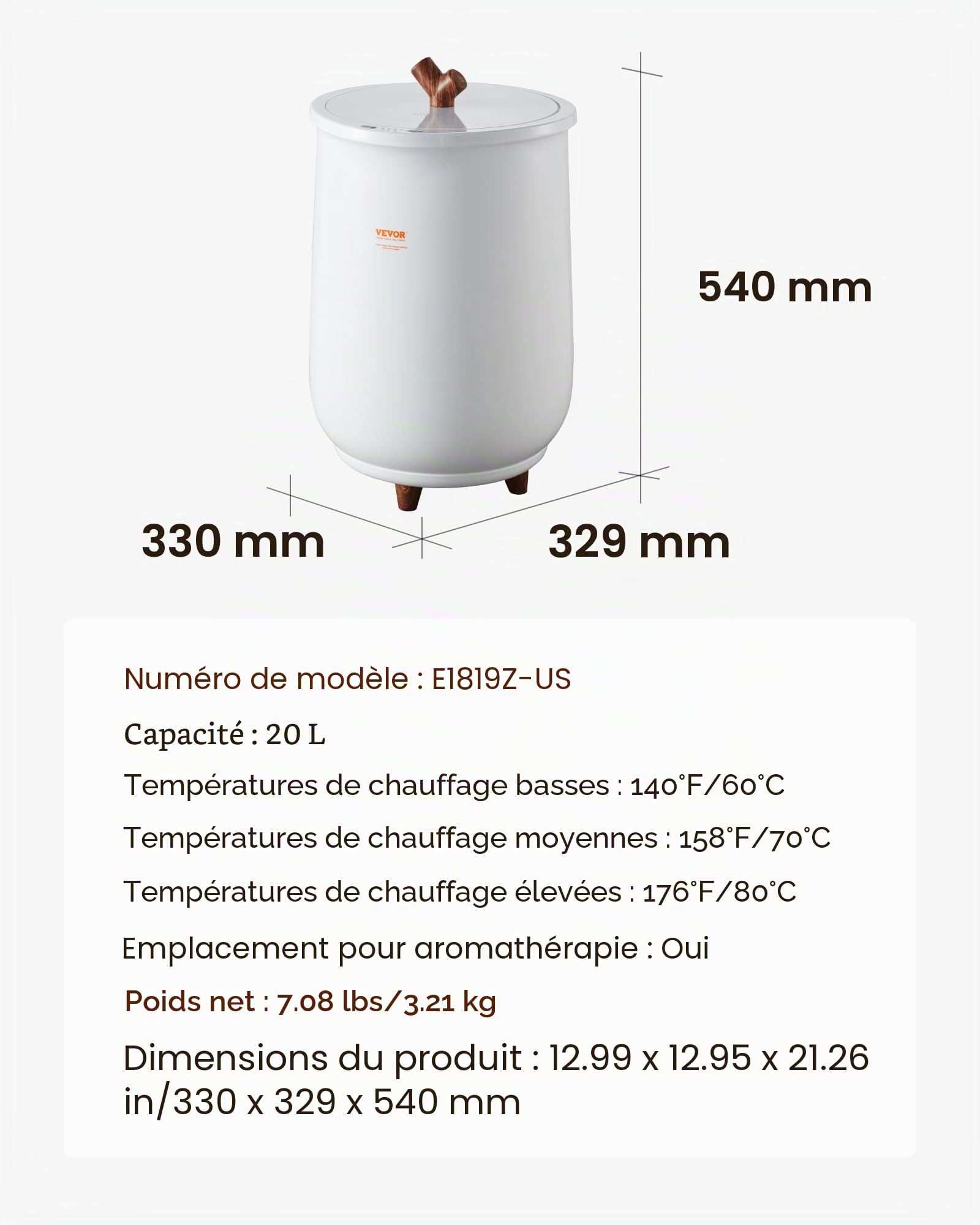 VEVOR Sèche Serviettes 20 L Chauffe Serviettes Portable Durée et Température Réglables Seau Chauffe Serviettes Couvertures Peignoirs Arrêt Automatique pour Soins de Visage Spa Massage Salle de Bain