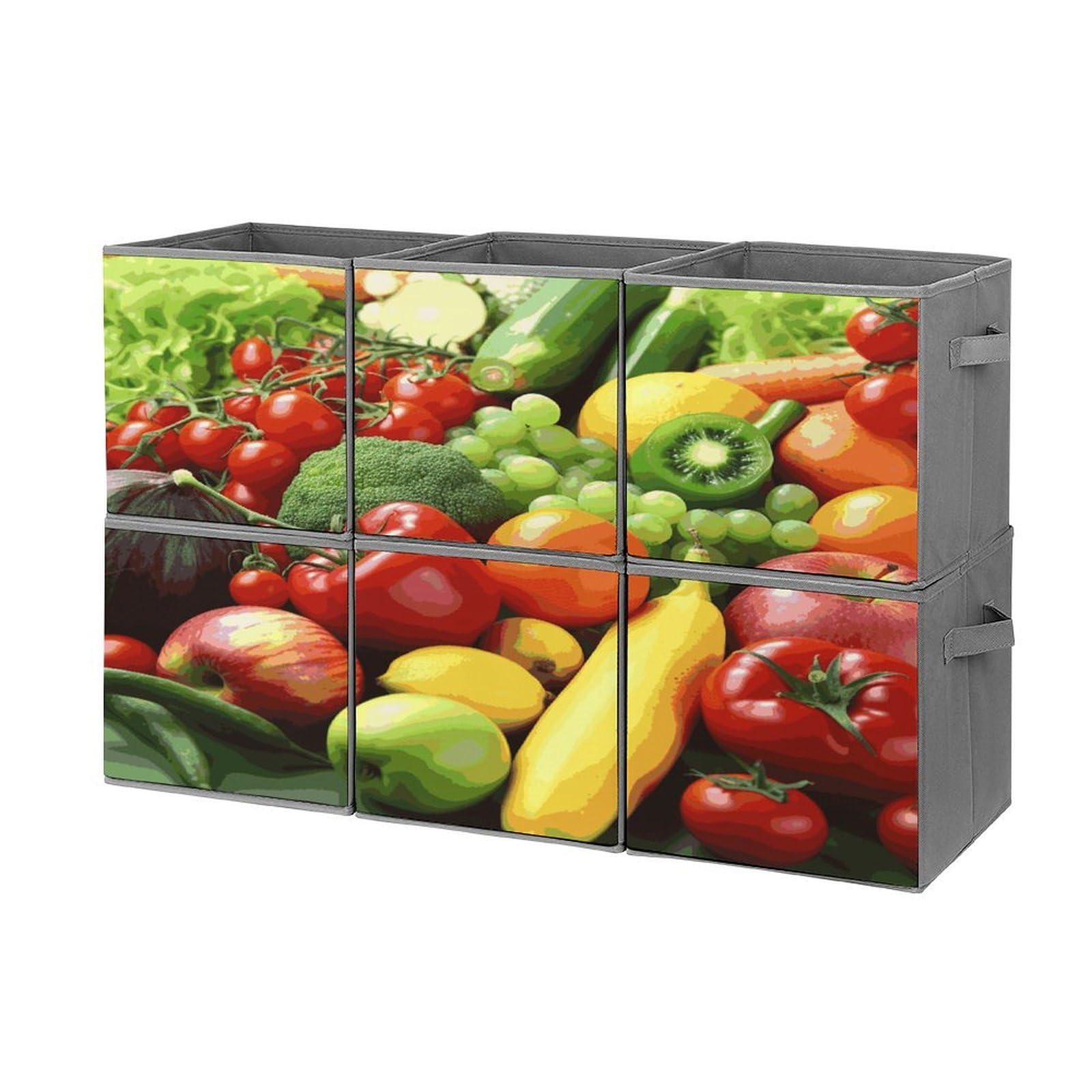 Fekiloot Style Fresh Vegetables Fruits Storage Bin For Foldable And Handles,Closet Organizer Of 6-Pack Stackable,Storage Box For Living,Room, Office,Bedroom,Closet