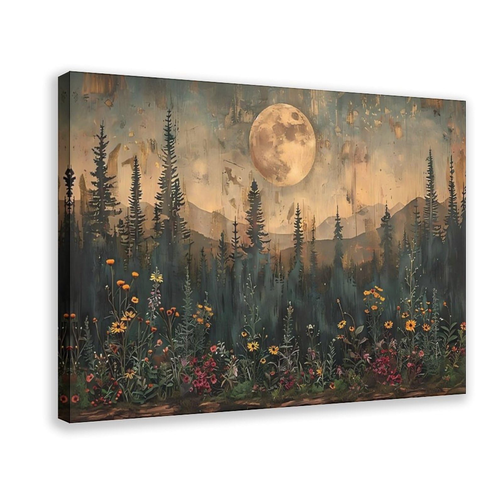 Bareronor Moonlit Pine Forest Canvas Poster Bedroom Decor Landscape Office Room Decor Gift 16" L X 24" W